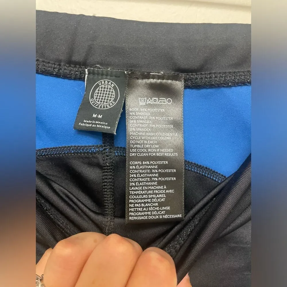 Urban Outfitters Black Blue Mesh Panel Midi Thigh Bike Shorts SZ M